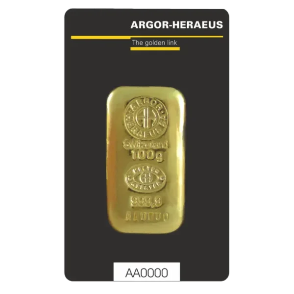 100g Gold Bar | Argor Heraeus | Casted