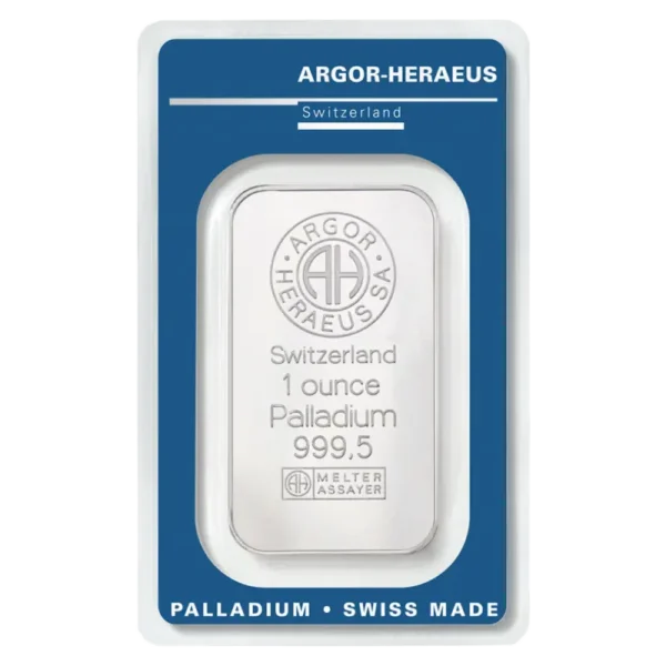 1 oz Palladium Bar | Argor Heraeus