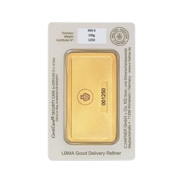100g Gold Bar | C.Hafner | Minted