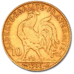 10 French Francs Marianne Rooster Gold Coin | 1899-1914