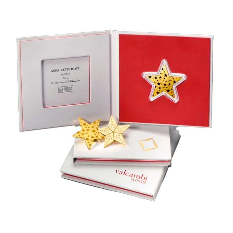 5 x 1g CombiBar Star | Gold | Valcambi | Glittering Stars