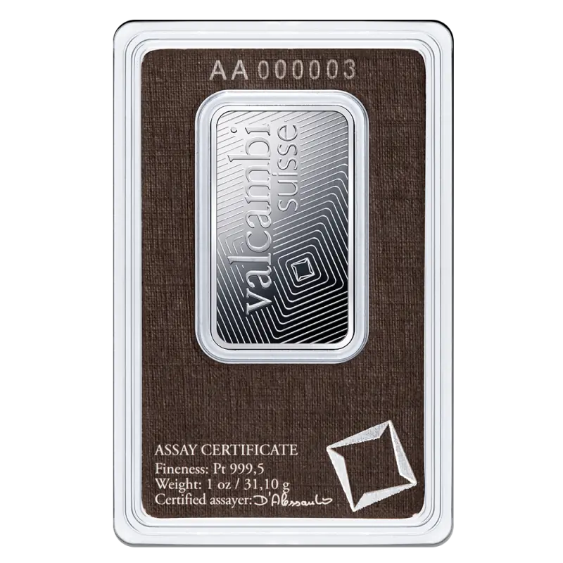 1 oz Platinum Bar | Valcambi