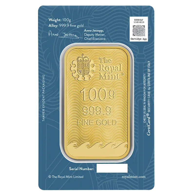 100g Britannia Gold Bar | Royal Mint