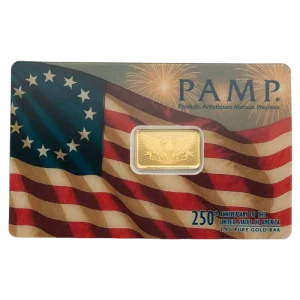 2.5g Gold Bar | PAMP | 250th Anniversary of the United States Vintage | Heraldic Bald Eagle