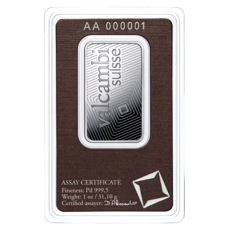 1 oz Palladium Bar | Valcambi