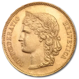 20 Swiss Francs Helvetica | Gold | 1883-1896