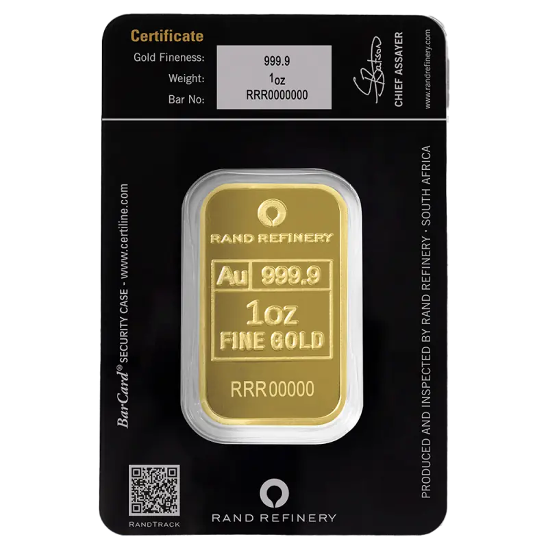 1 oz Gold Bar | Loxodonta Africana | Rand Refinery | QR Code