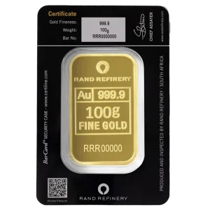 100g Gold Bar | Loxodonta Africana | Rand Refinery | QR Code